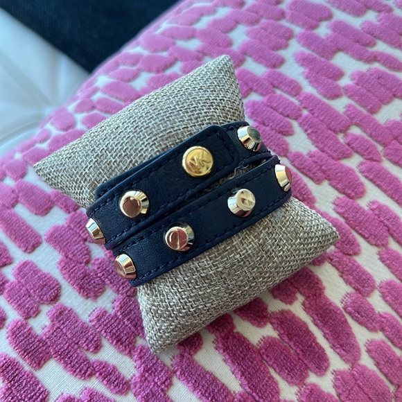 Michael Kors Blue Leather Double Wrap Studded Cuff Bracelet - Picture 2 of 2